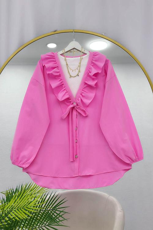 ÖNÜ FIRFIRLI BAĞLAMALI KADIN GÖMLEK TUNİK