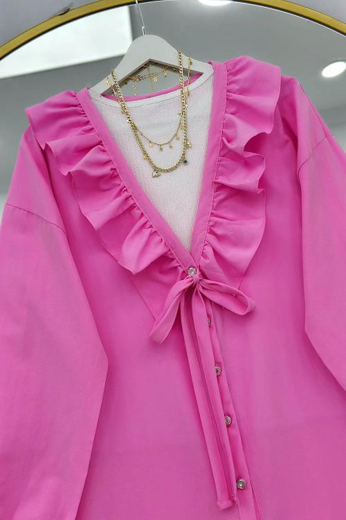 ÖNÜ FIRFIRLI BAĞLAMALI KADIN GÖMLEK TUNİK