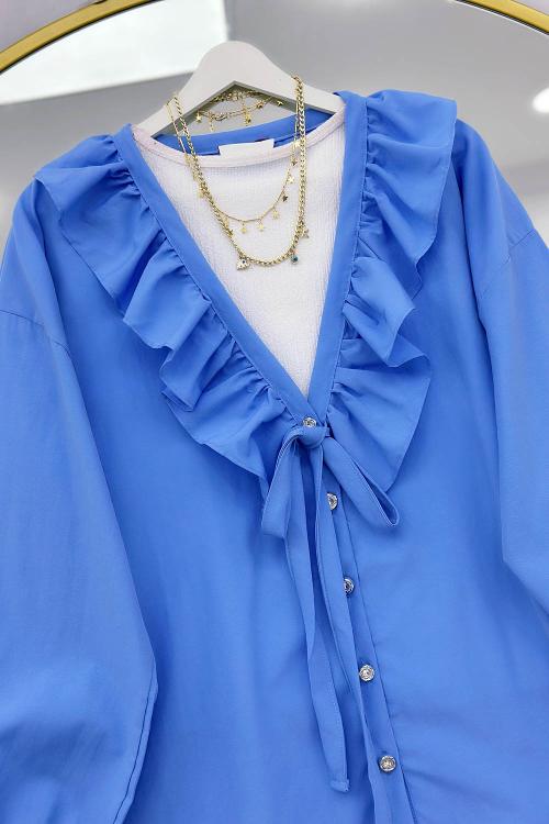 ÖNÜ FIRFIRLI BAĞLAMALI KADIN GÖMLEK TUNİK