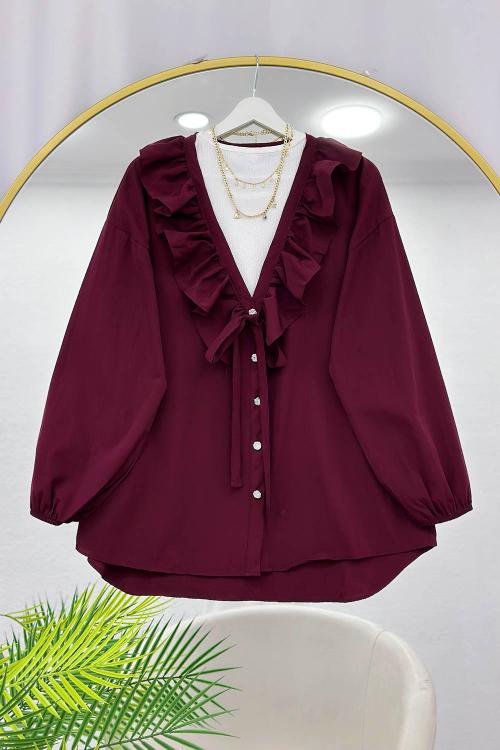 ÖNÜ FIRFIRLI BAĞLAMALI KADIN GÖMLEK TUNİK