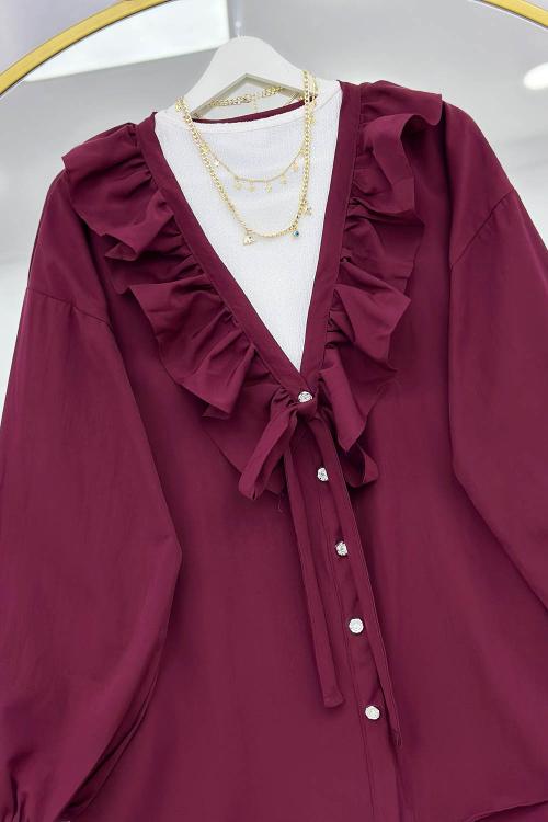 ÖNÜ FIRFIRLI BAĞLAMALI KADIN GÖMLEK TUNİK