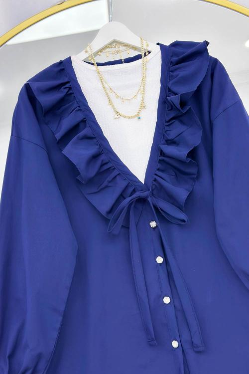 ÖNÜ FIRFIRLI BAĞLAMALI KADIN GÖMLEK TUNİK