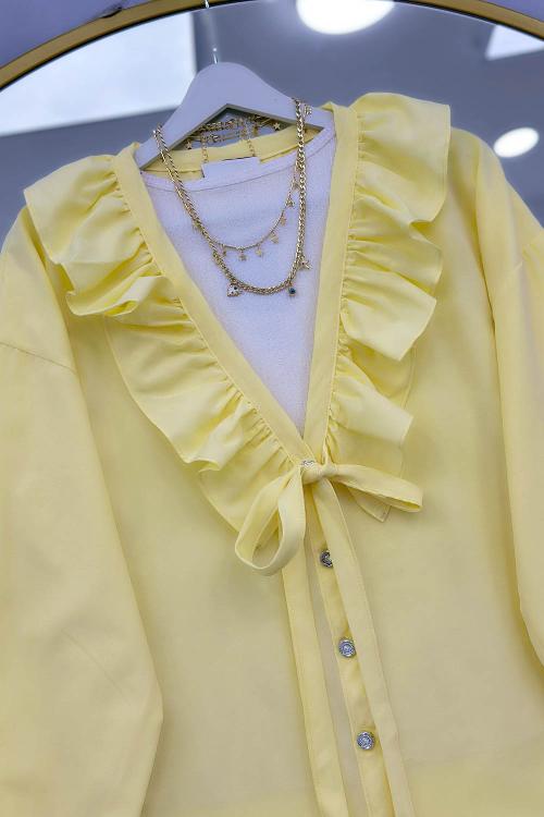 ÖNÜ FIRFIRLI BAĞLAMALI KADIN GÖMLEK TUNİK