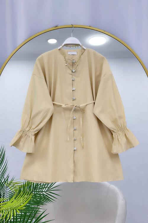 KOLLARI LASTİKLİ İPLİ KADIN TUNİK GÖMLEK