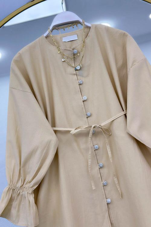 KOLLARI LASTİKLİ İPLİ KADIN TUNİK GÖMLEK