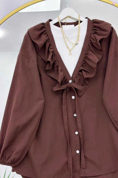 ÖNÜ FIRFIRLI BAĞLAMALI KADIN GÖMLEK TUNİK