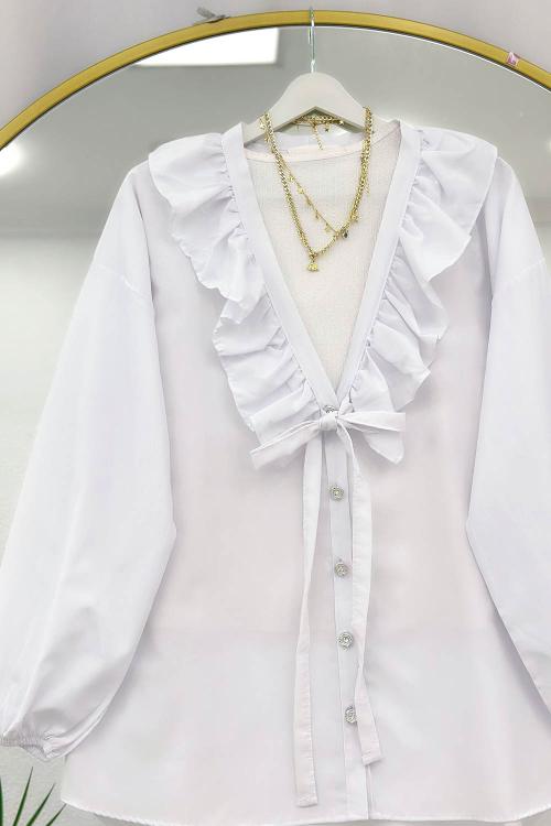 ÖNÜ FIRFIRLI BAĞLAMALI KADIN GÖMLEK TUNİK