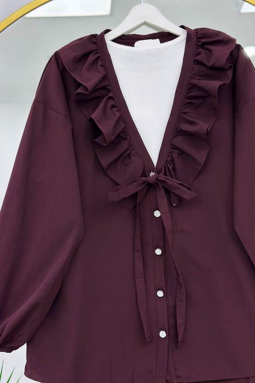 ÖNÜ FIRFIRLI BAĞLAMALI KADIN GÖMLEK TUNİK